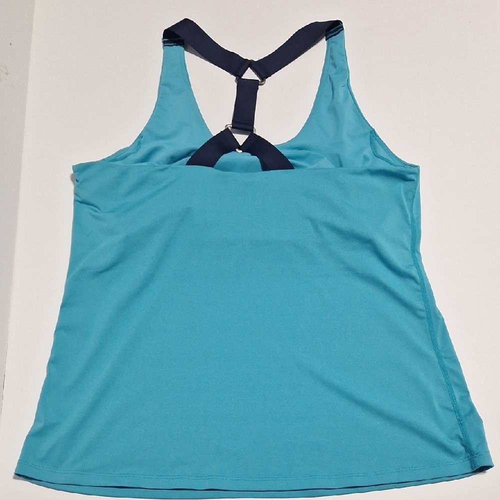 Ruby Ribbon Turquoise Workout Tank with Navy Strap Size 36 - Picture 4 of 5